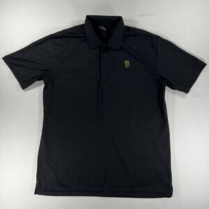 Monster Energy Polo Shirt Mens L Black Green Embroidered Logo Short Sleeve